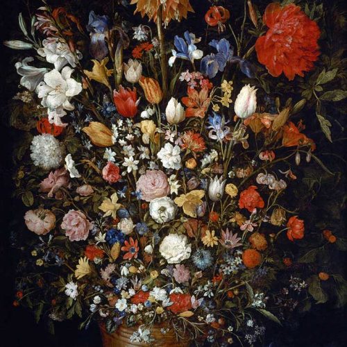 پازل ۱۰۰۰ تکه گل ها در گلدان چوبی اثر پیتر بروگل