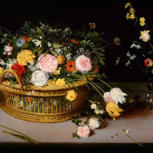 پازل ۱۰۰۰ تکه گل ها در سبد چوبی اثر پیتر بروگل